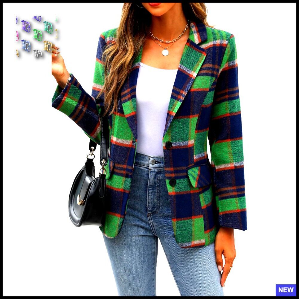 Classic Houndstooth Blazer Tailored Fit Notched Lapel Office Work Wear Polyester